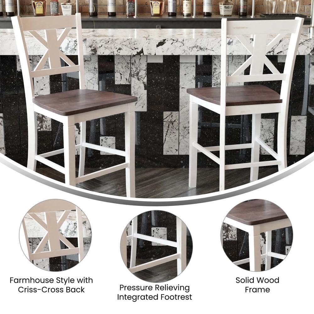 Carnegy Avenue 41.5 in. White Wash Full Wood Bar Stool with Wood Seat CGA-ES-520595-WH-HD