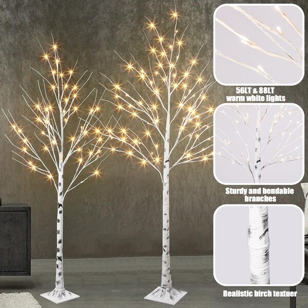 2Pcs 5and6Ft Lighted Birch Tree，Prelit Artificial Twig Tree，Lights with Dimmable and Timer，LED Tree for Yard Xmas Decor