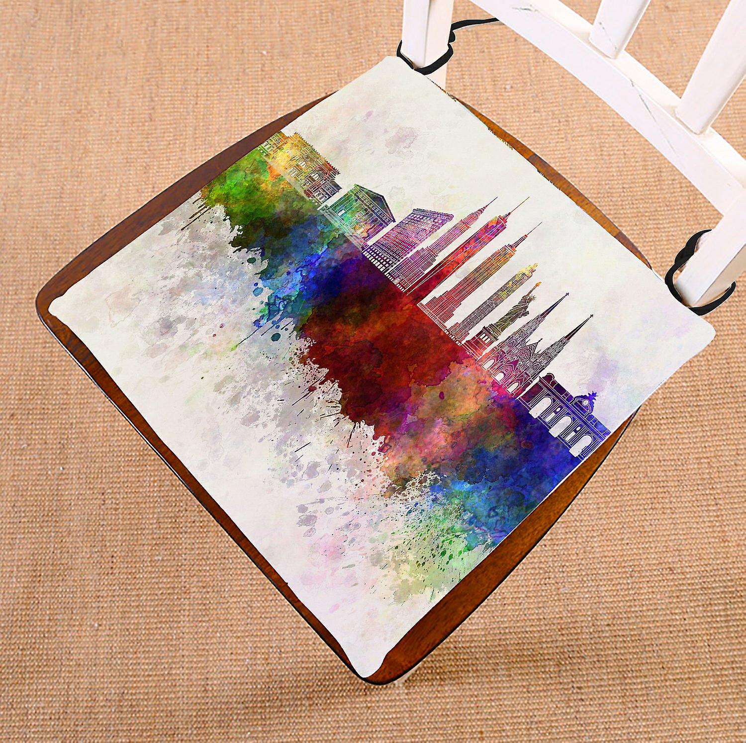 City Chair Pad， New York Skyline In Watercolor Seat Cushion Chair Cushion Floor Cushion 50x50 Cm