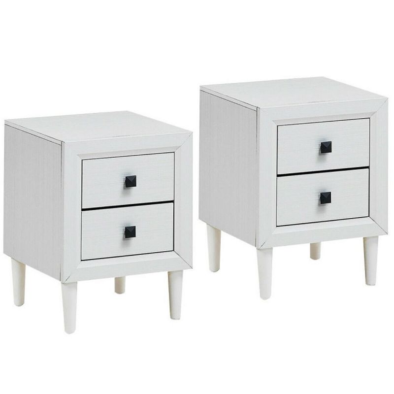 Hivago 2 Pieces Multipurpose Retro Nightstand Set with 2 Drawers