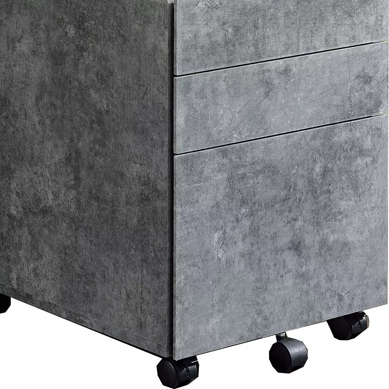 Contemporary Style File Cabinet with 3 Storage Drawers and Casters， Gray