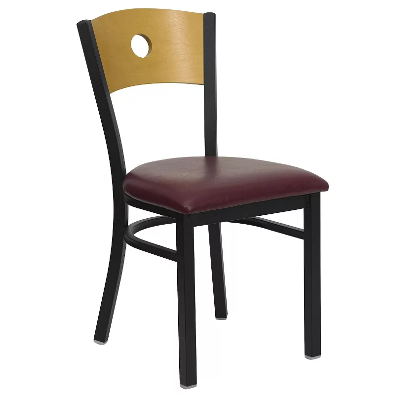 Emma and Oliver Black Circle Back Metal Dining Chair/Natural Wood Back， Black Seat