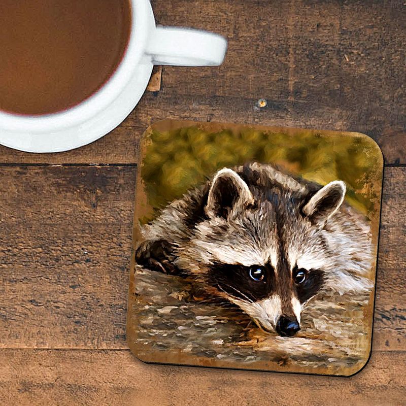 Raccoon Wooden Cork Coasters Gift Set of 4 by Nature Wonders