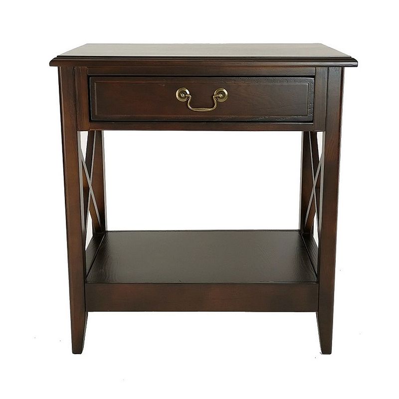 Nightstand with 1 Drawer and Criss Cross Sides， Espresso Brown