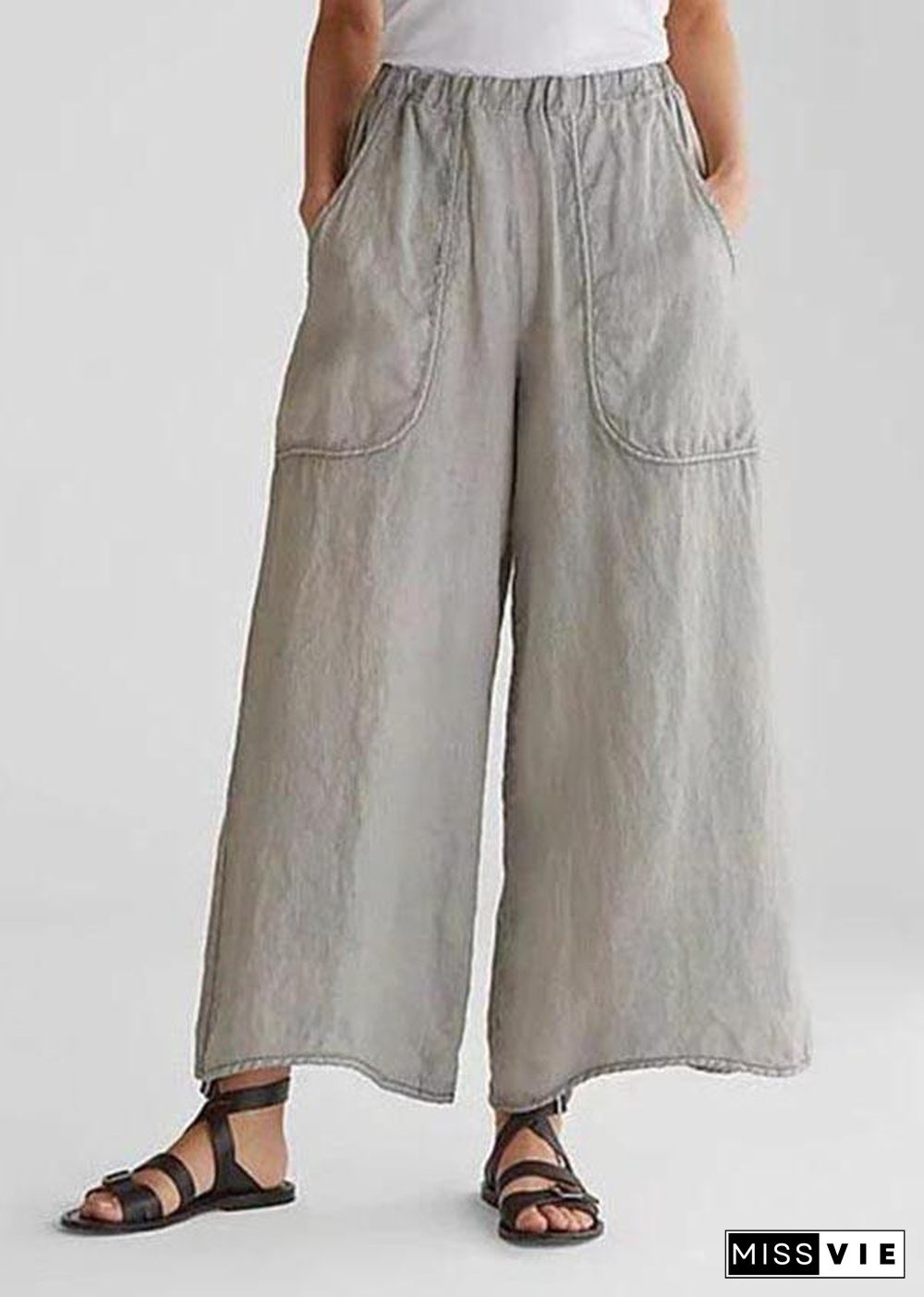 Cotton Linen Loose Wide Leg Casual Pants Tea Green-print1