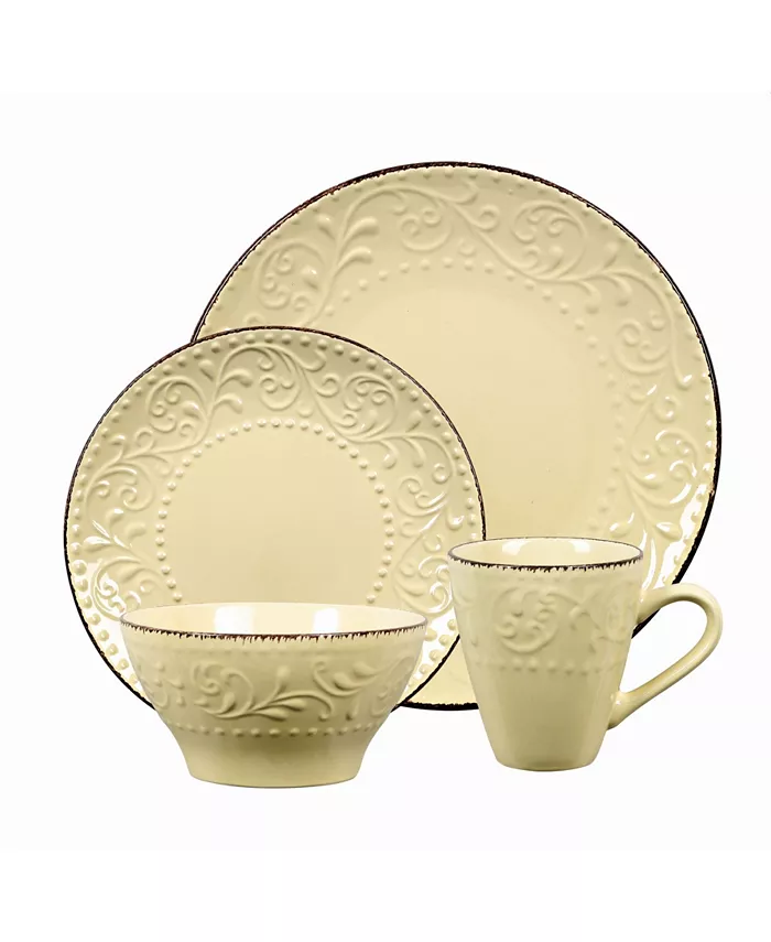 Lorren Home Trends 16 Piece Stoneware Scroll Dinnerware Set Service for 4