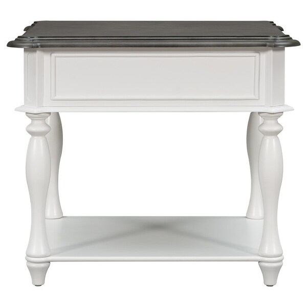 Classical End Table Side Table with Open Styled Shelf ，Side Table Drawer with Metal Handles for Living Room