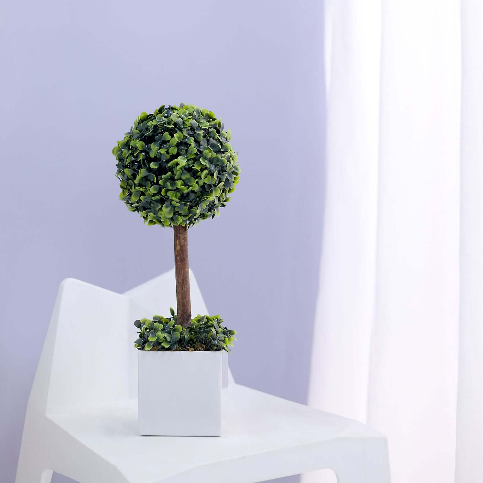 Green Artificial Boxwood Topiary Ball Tree In White Planter Pot 16