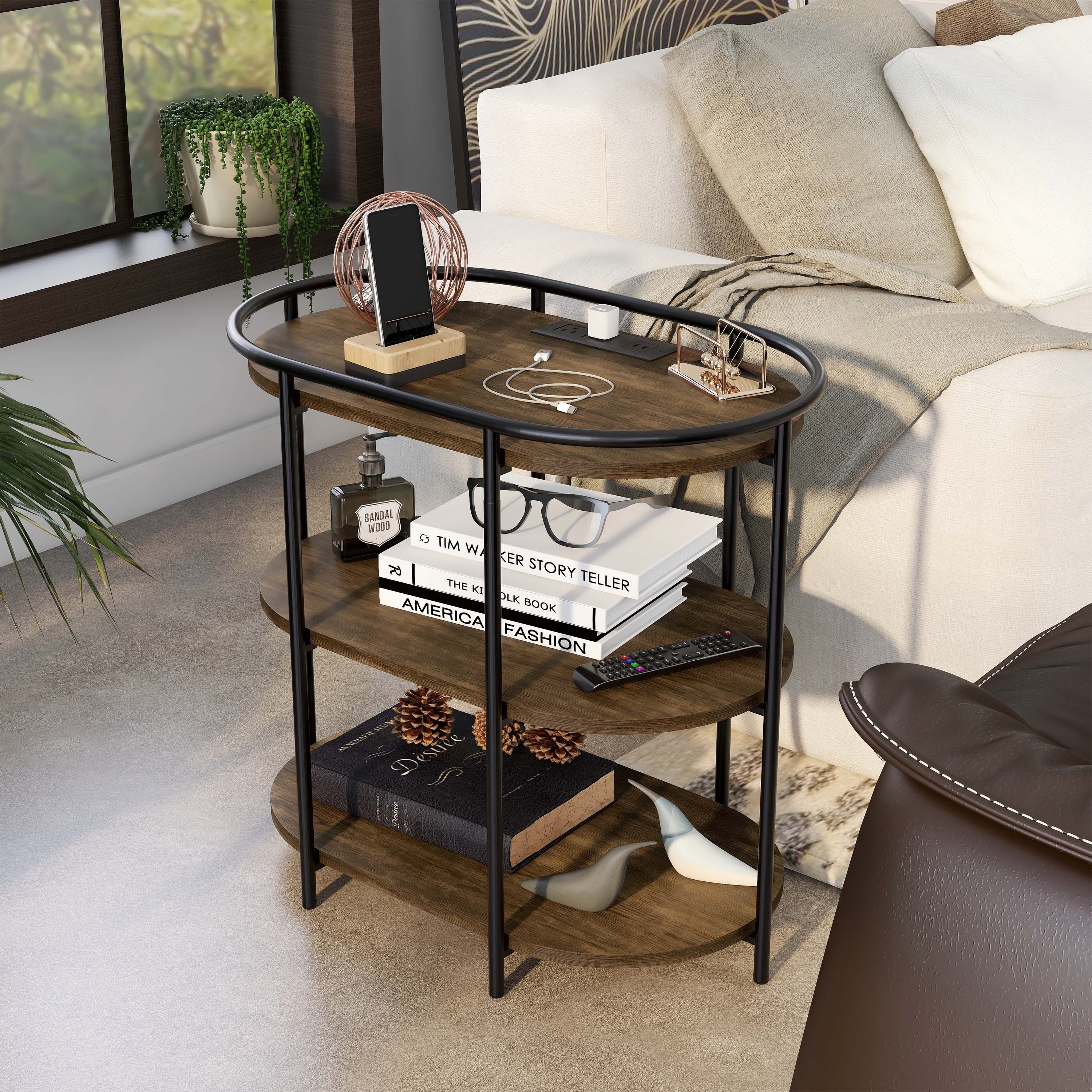 Furniture of America Moore 3-Tiered Side Table with USB Ports and Outlets