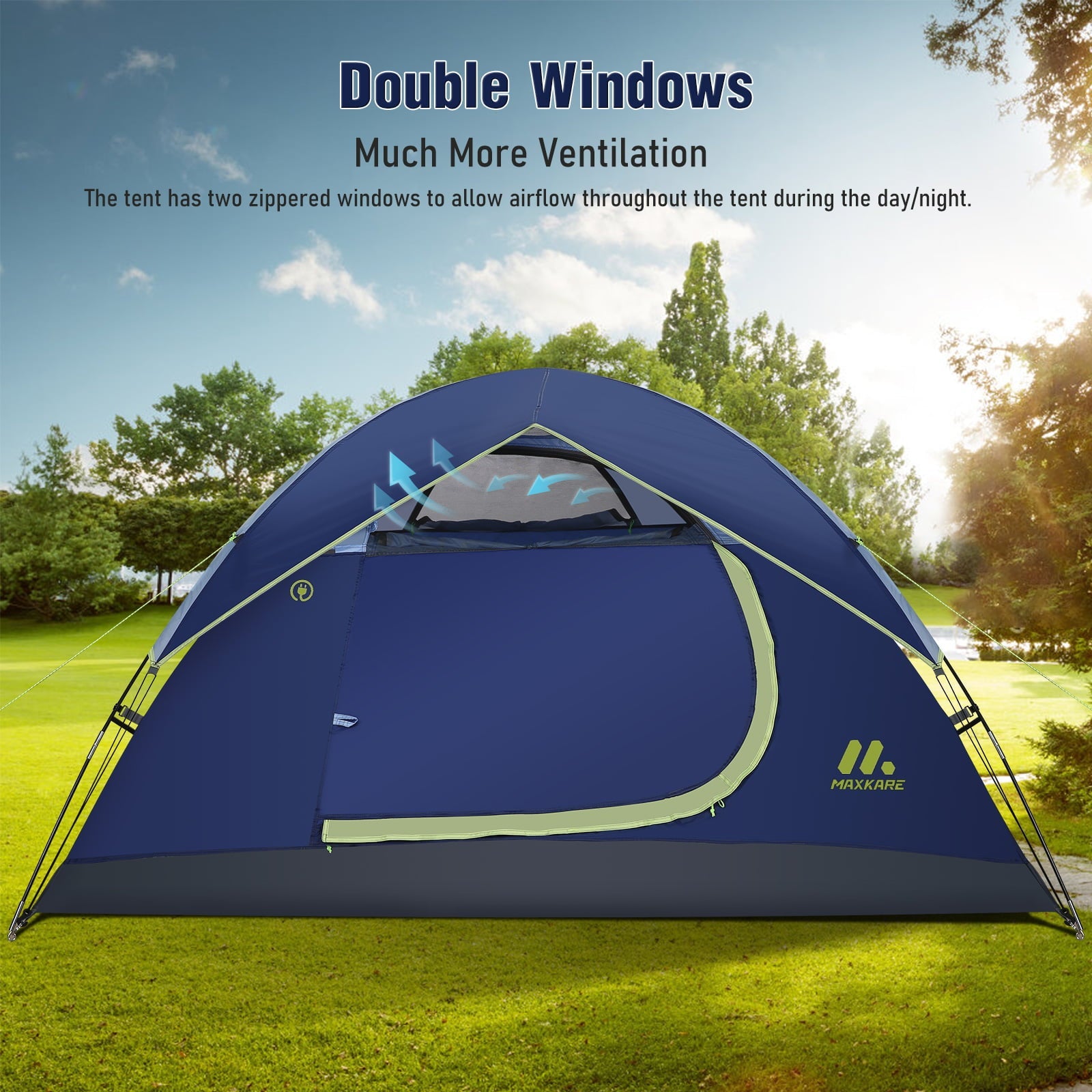 MaxKare 2 Person Camp Tent, Waterproof Easy Set up Dome Tent for Camping, Backpacking & Hiking, Fishing Outdoor - Blue