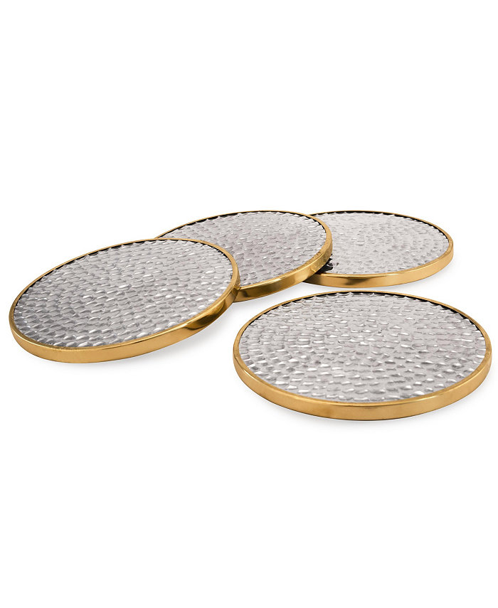 Mascot Hardware Elegant 4-Piece Silver-Coated Hammered Coaster Set of 4