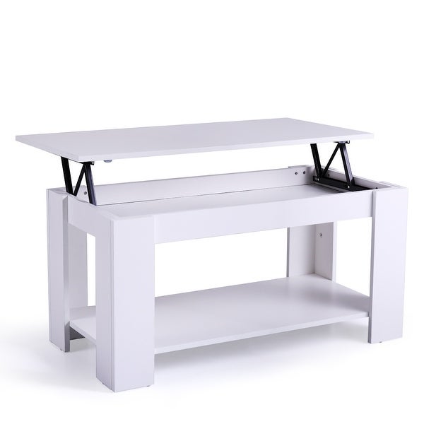 Coffee Table with Hidden Compartment and Open Shelf， Modern Wooden Table for Home Living Room， White