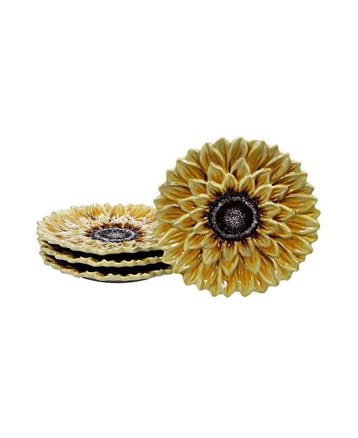 Certified International Sunset Sunflower 4-Pc. 3-D Dessert Plate