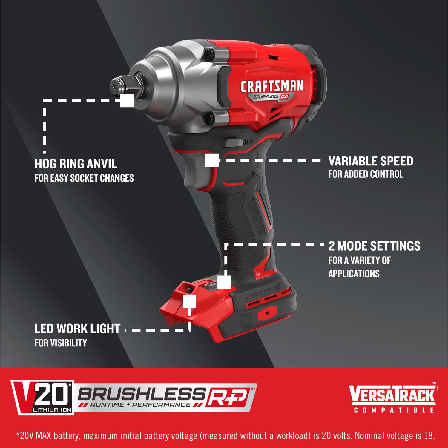 Craftsman V20 1/2 in. Cordless Brushless Impact Wrench Tool Only