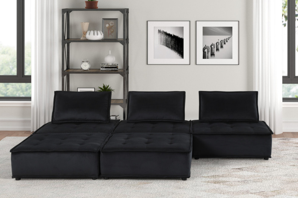 Anna Velvet 5 Piece Sectional Sofa Ottoman   Transitional   Sectional Sofas   by Lilola Home  Houzz