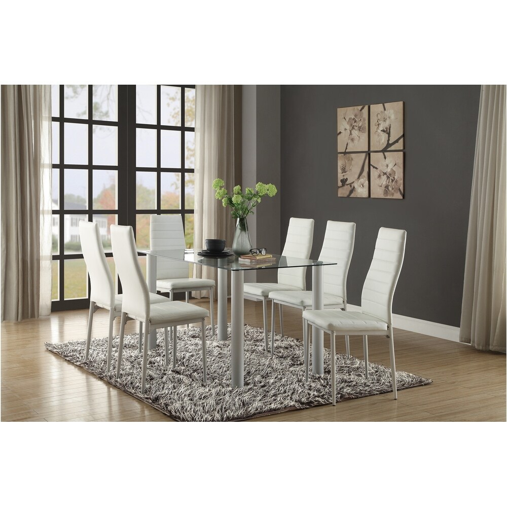 Rosabel White Faux Leather Glass Dining Room Set
