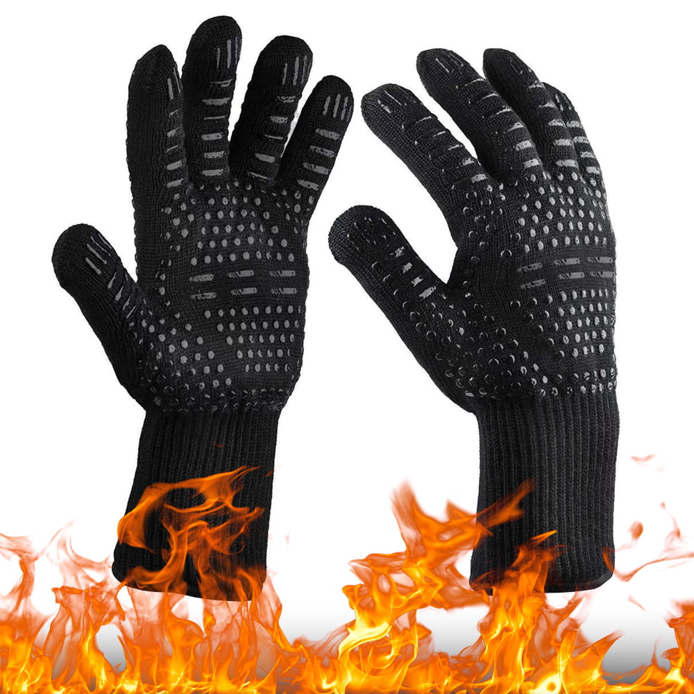 Swtroom Set of 2 Oven Gloves， 932°F Heat Resistant Gloves， XL Size Grill Gloves， Non-Slip Silicone BBQ Gloves， Kitchen Safe Cooking Gloves for Men， Oven Mitts，Smoker，Barbecue，2 pieces  (Black)