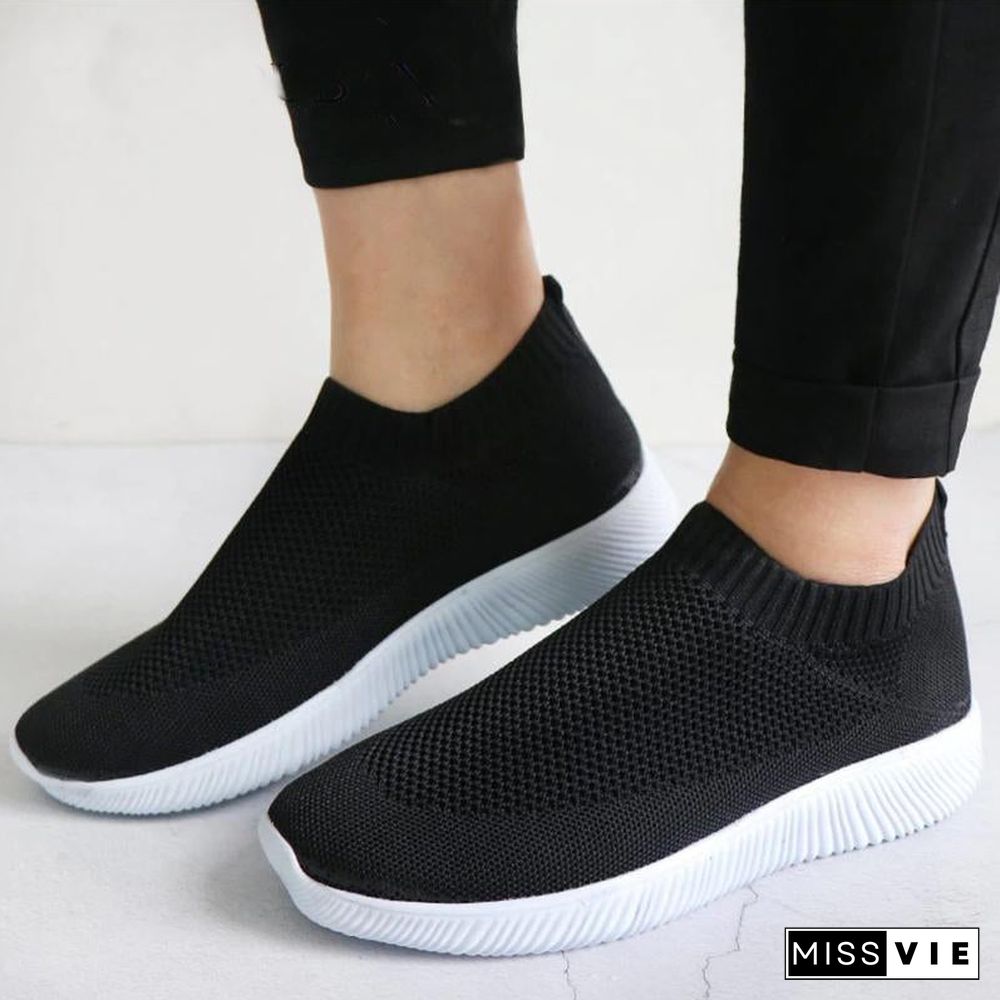 Women Sneakers Female knitted Vulcanized Shoes Casual Slip On Flats Ladies Sock Shoes