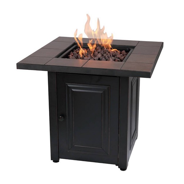 Square Lp Gas Outdoor Fit Pit With Ceramic Tile Mantel Black