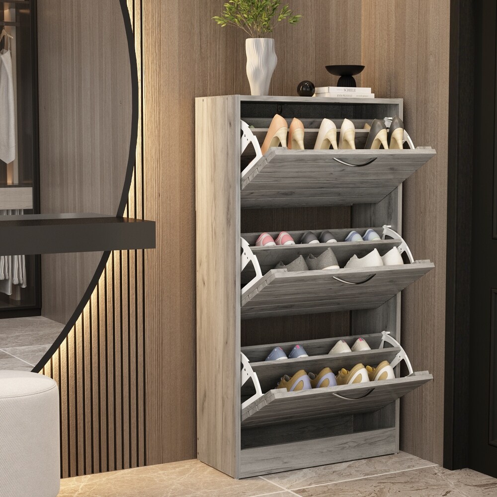 Shoe Cabinet Narrow Shoe Cabinet with 3 Flip Door Space Saving 3 Color