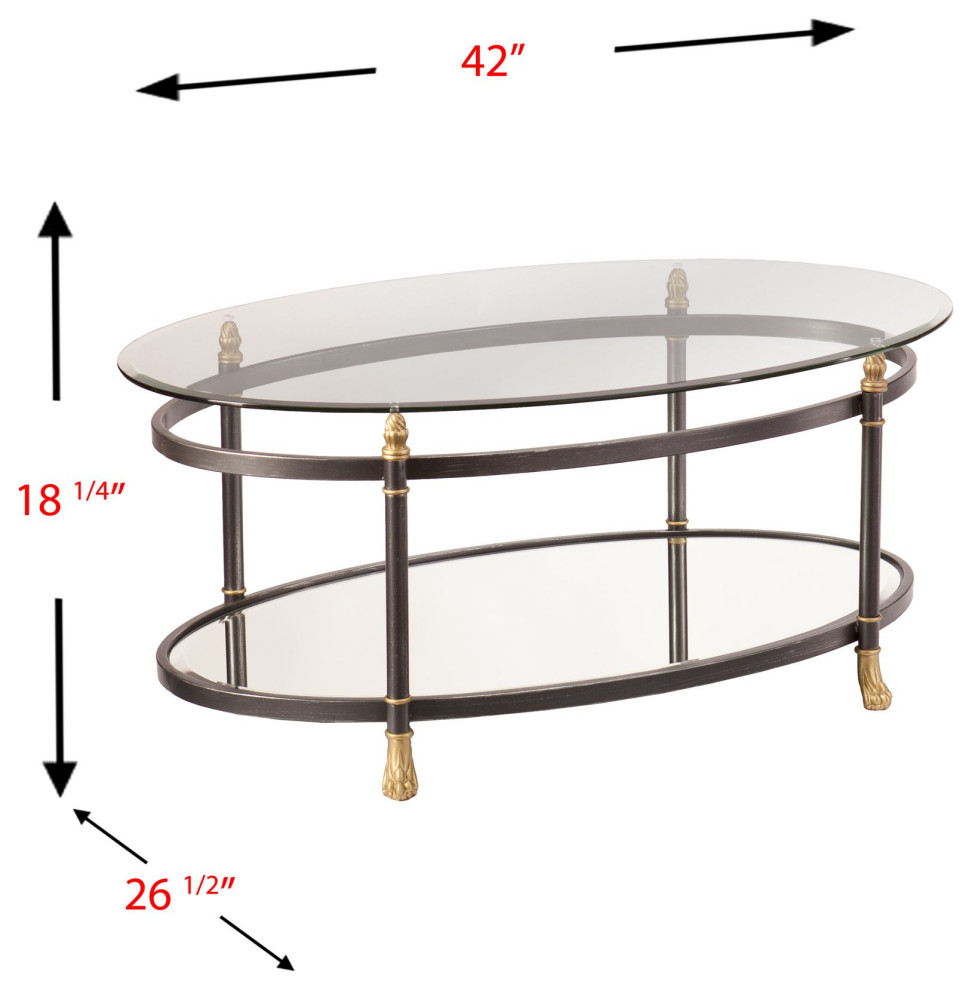 Classic Coffee Table  Dark Gray Metal Frame With Golden Accents  Oval Glass Top   Traditional   Coffee Tables   by Declusia  Houzz