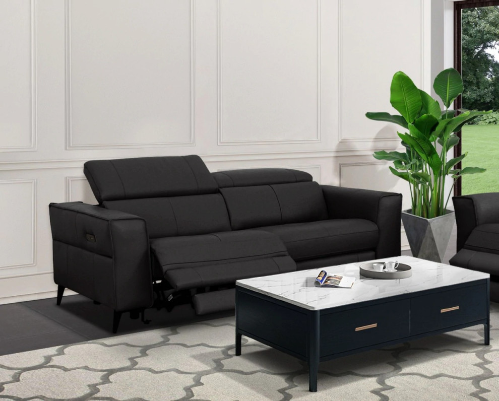 Mandy Modern Black Leather Loveseat With Electric Recliners   Midcentury   Loveseats   by V.S.D Furniture  Houzz