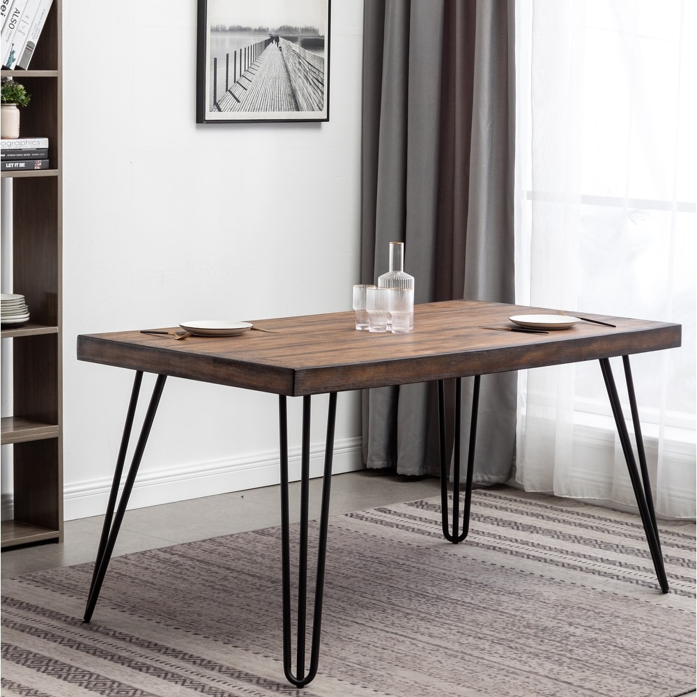 Aryven Industrial Metal Hairpin Design Dining Table  Rustic Dark Pine