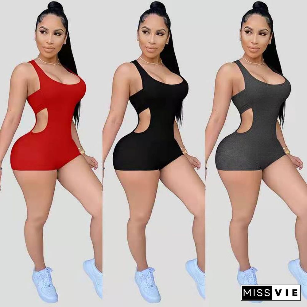 Spaghetti Straps BodysuitWomen Sexy Cut Out Bodycon RomperJumpsuit Club Party One Piece For Women Outfits Short Overall