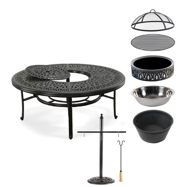 Grand Bonaire Weave Backyard Casual Fire Pit Table With Accessories