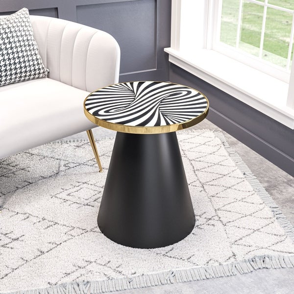 Fission Side Table White， Gold and Black - 18.1