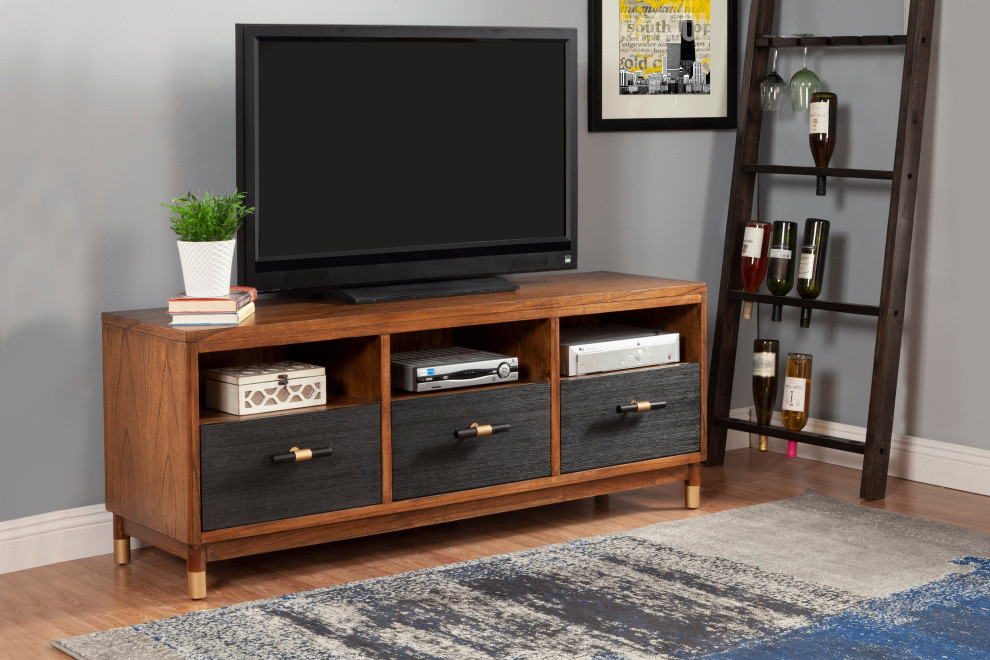 Belham 3 Drawer TV Console  Dark Walnut   Midcentury   Entertainment Centers And Tv Stands   by Kolibri Decor  Houzz