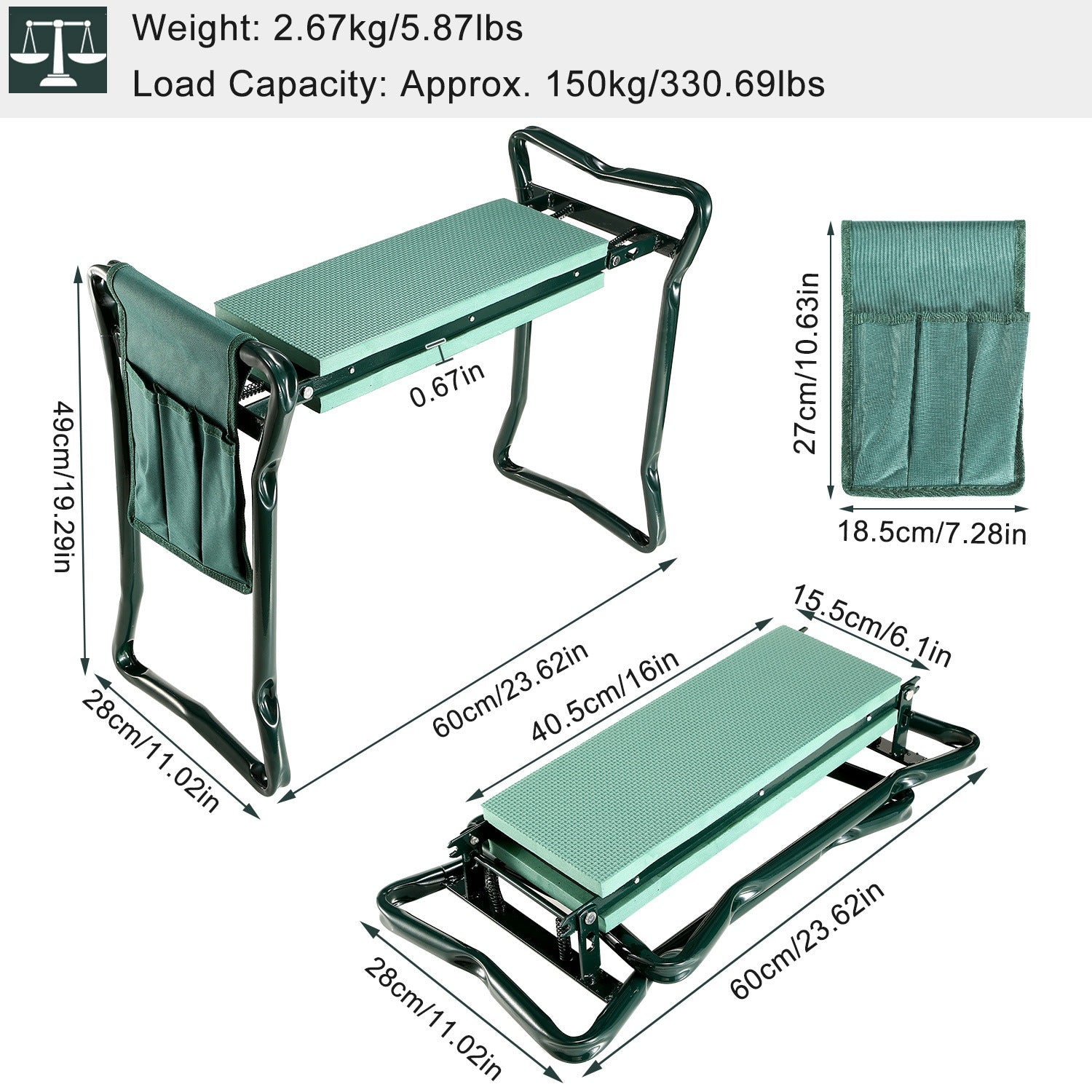 iMounTEK Padded Garden Kneeler Seat Bench Foldable Sofa Eva Lawn Stool with Stool Pouch Green