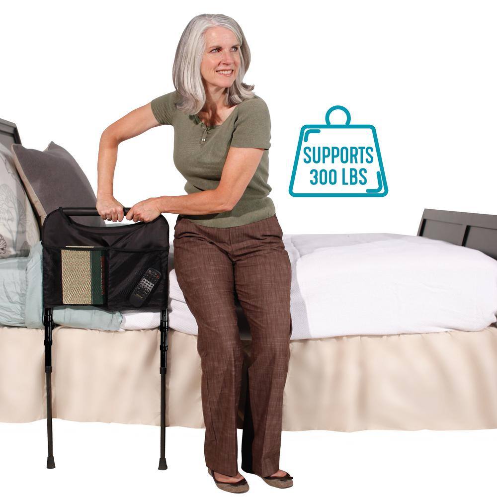 Able Life 17 in. Sturdy Bed Rail with Adjustable Support Legs and Organizer Pouch in Brown 8600