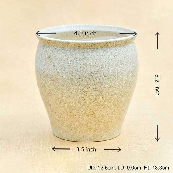 4.9 inch (12 cm) Matka Vase Marble Finish Round Ceramic Pot (Light Brown) (set of 2)