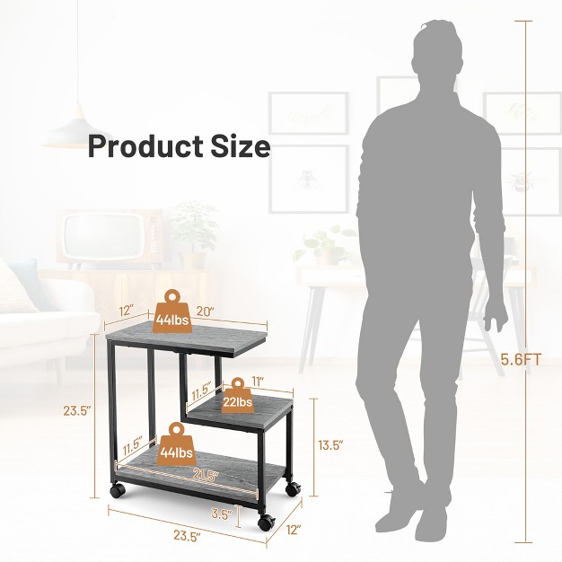 Costway 3 Tier Side Table With Casters Mobile End Table Storage For Living Room Bedroom