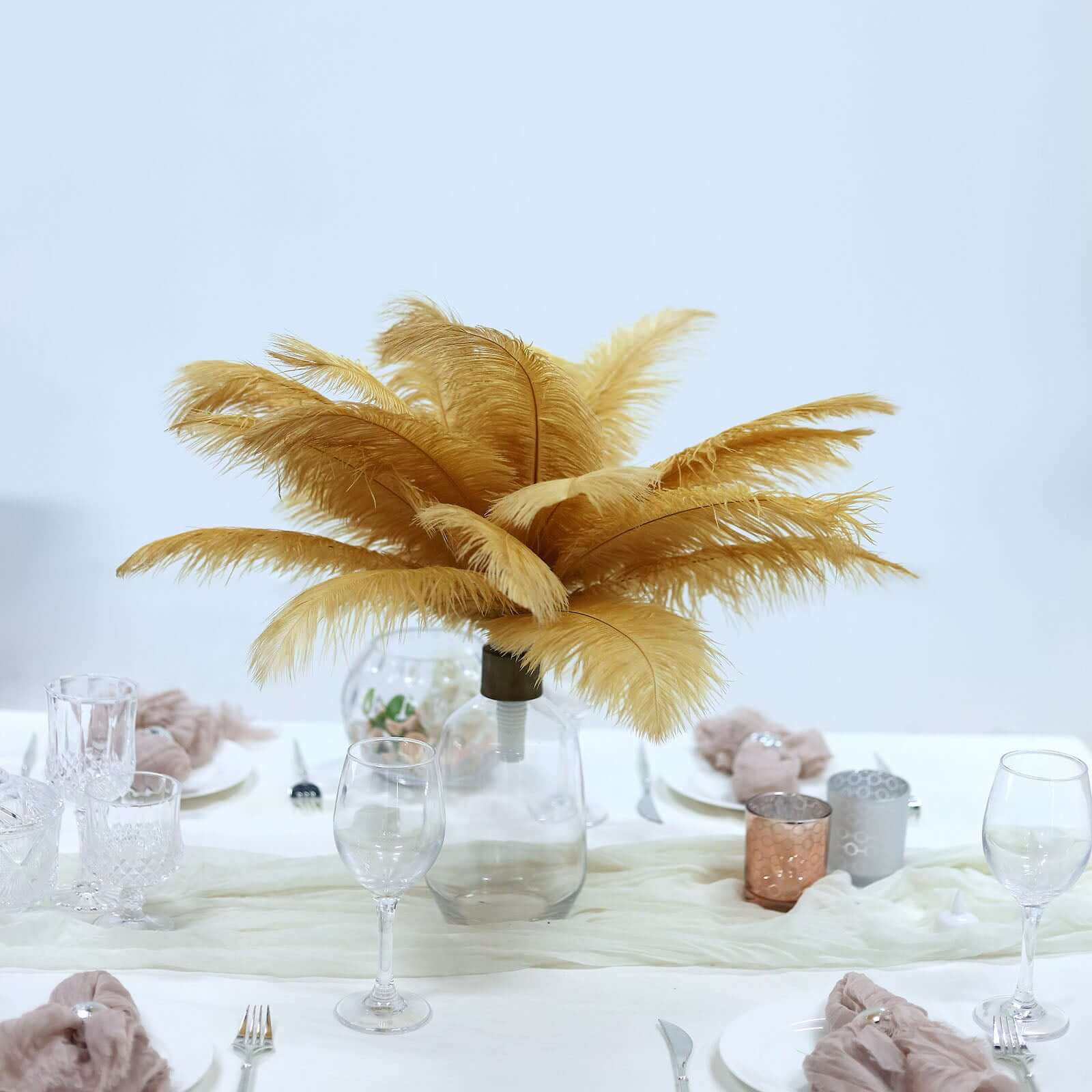 12 Pack Gold Natural Plume Real Ostrich Feathers, DIY Centerpiece Fillers 13