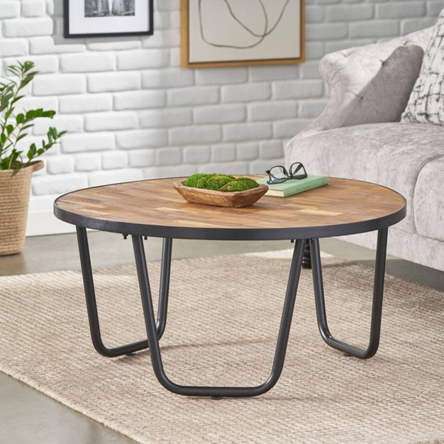 Nita Modern Industrial Handcrafted Wooden Coffee Table Natural black Christopher Knight Home