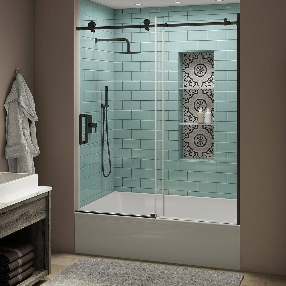 Aston Coraline XL 56 - 60 in. x 70 in. Frameless Sliding Tub Door with StarCast Clear Glass in Matte Black Left Opening TDR984EZ.UC-MB-6070-L