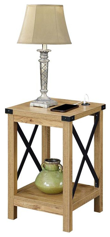 Durango End Table with Charging Station in Light English Oak Wood Finish   Industrial   Side Tables And End Tables   by Homesquare  Houzz