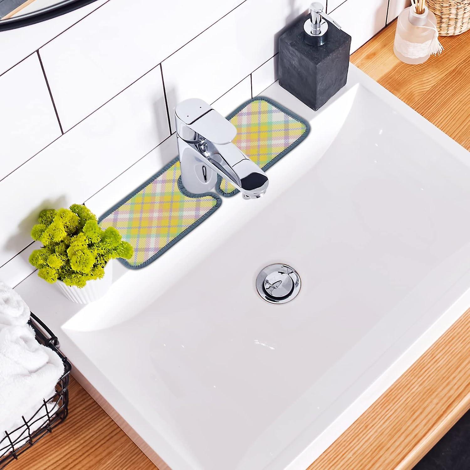 Faucet Absorbent Mat 3 Pcs Tartan Pattern Kitchen Faucet Splash Catcher Washable Counter Drying Pads