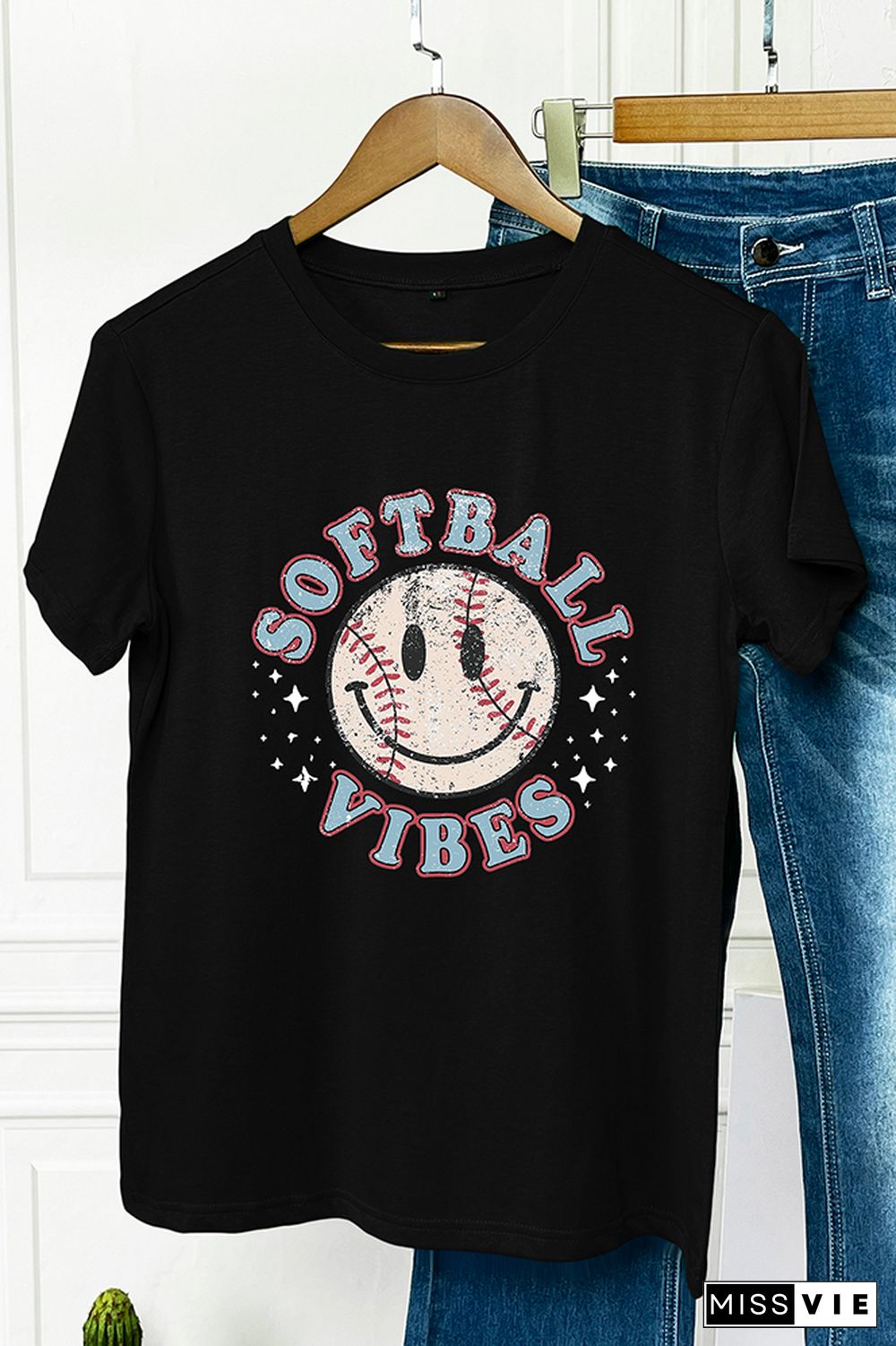 Softball Smiley Face Graphic Tee Wholesale