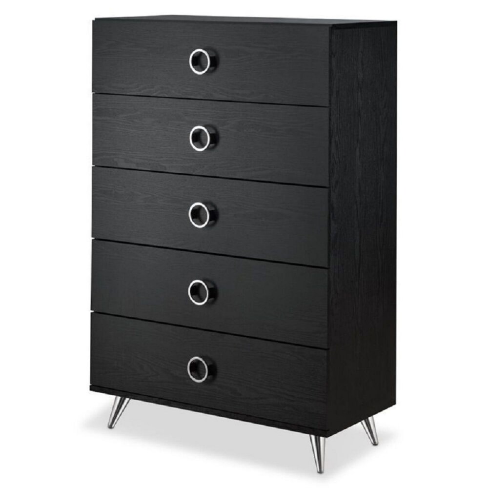 Wood 5 Drawers Chest in Black