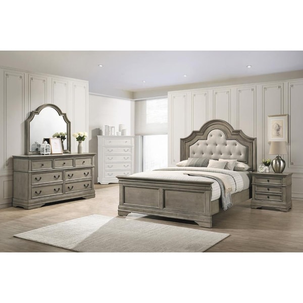 Wooden California King Bedroom Set in Wheat and Beige - - 36135680