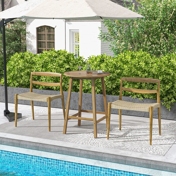 Bar Height Table with Umbrella Hole and Slatted Tabletop for Outdoors