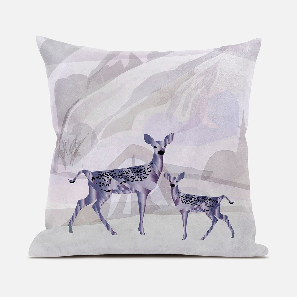 HomeRoots 18x18 BeigeBlack Purple Brown Deer Blown Seam Broadcloth Animal Print Throw Pillow   20