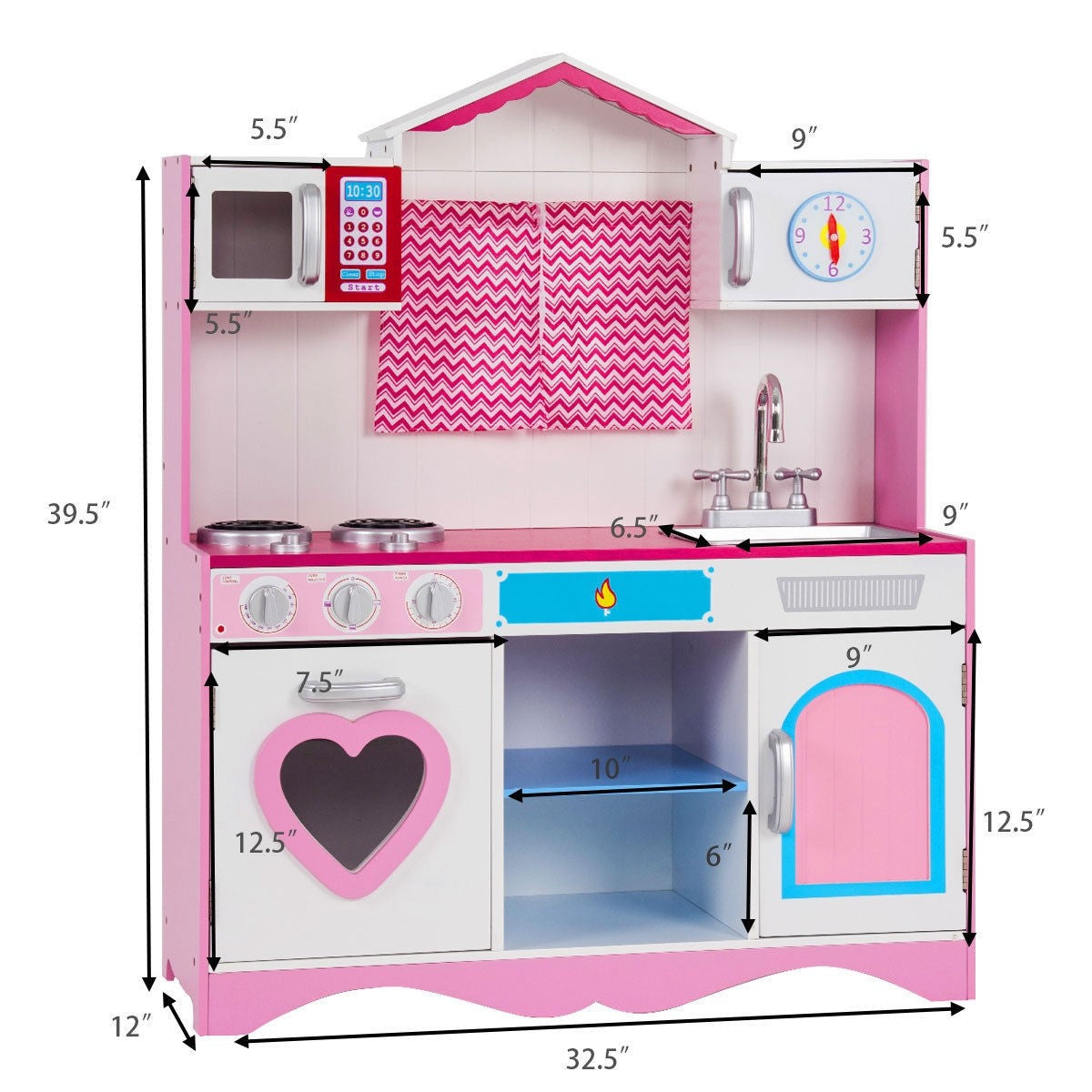 Costzon Play Kitchen Set, Wooden Toy Kitchen for Chef's Pretend Cooking Play (39.5'' Height, Pink)