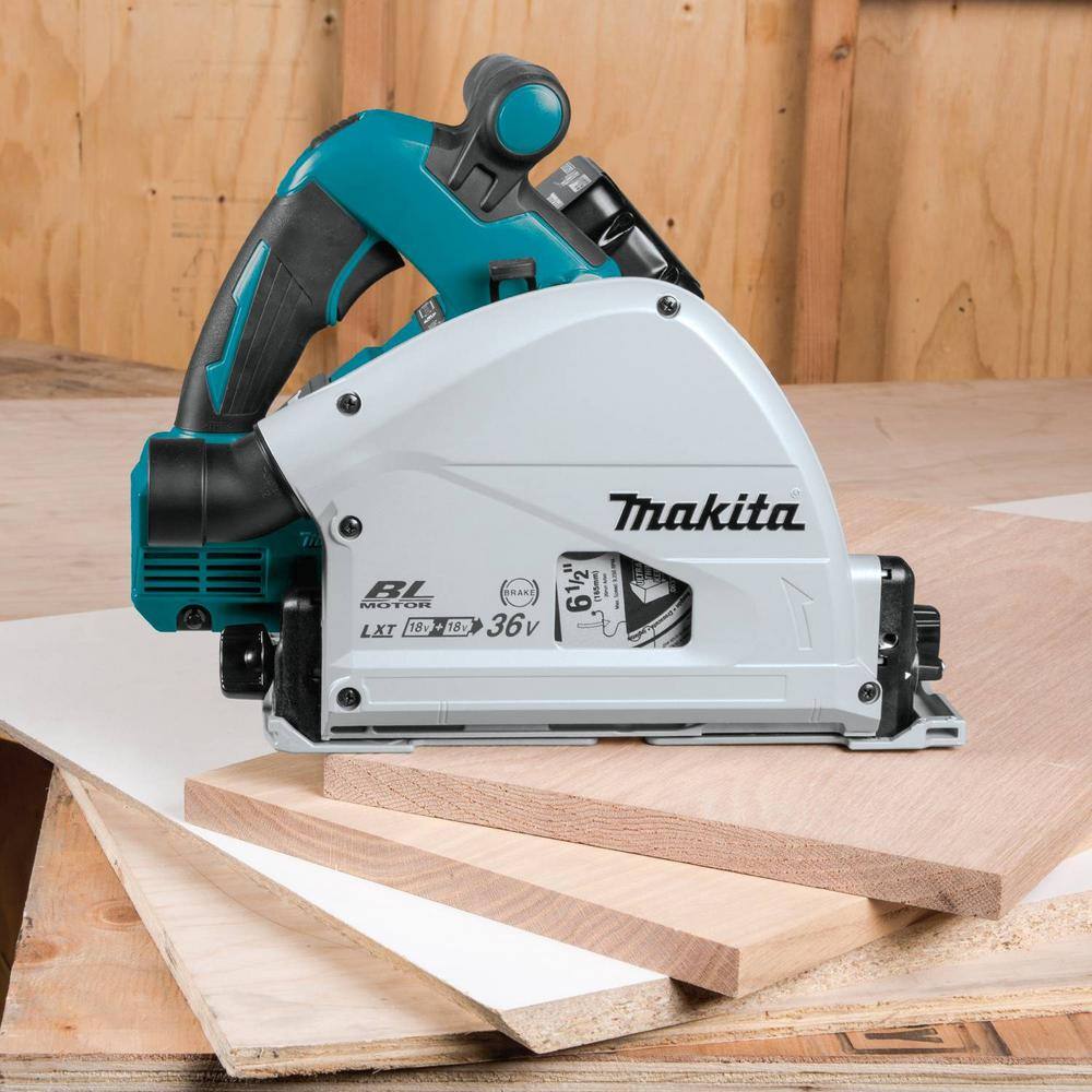 Makita 18V X2 LXT Lithium-Ion (36V) Brushless Cordless 6-12 in. Plunge Circular Saw w (2) Batteries 5.0Ah 55T Blade XPS01PTJ