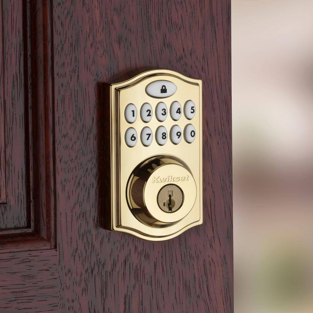 Kwikset Z-Wave SmartCode 914 Lifetime Polished Brass Single Cylinder Electronic Deadbolt Featuring SmartKey Security 914TRLZW500L03R