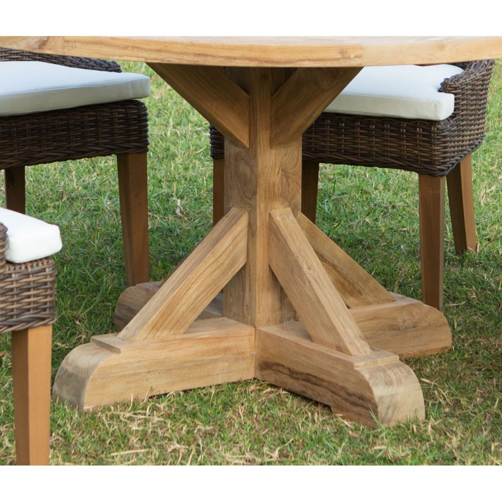 Padma Xena Reclaimed Outdoor Teak Round Dining Table   Transitional   Outdoor Dining Tables   by Beyond Stores  Houzz