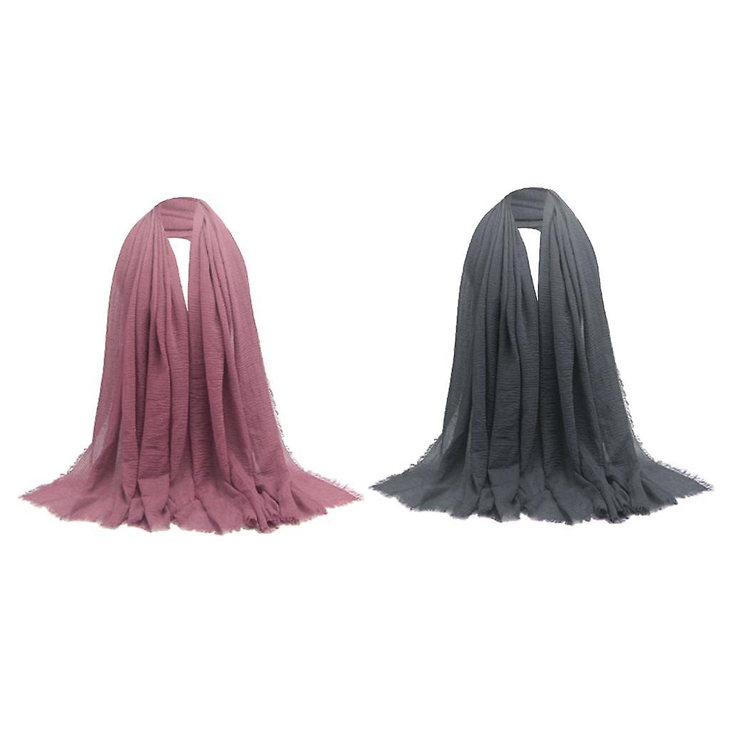 2 Pack Women's Stylish Cozy Long Scarf Solid Crinkle Hijab Head Scarves Wrap